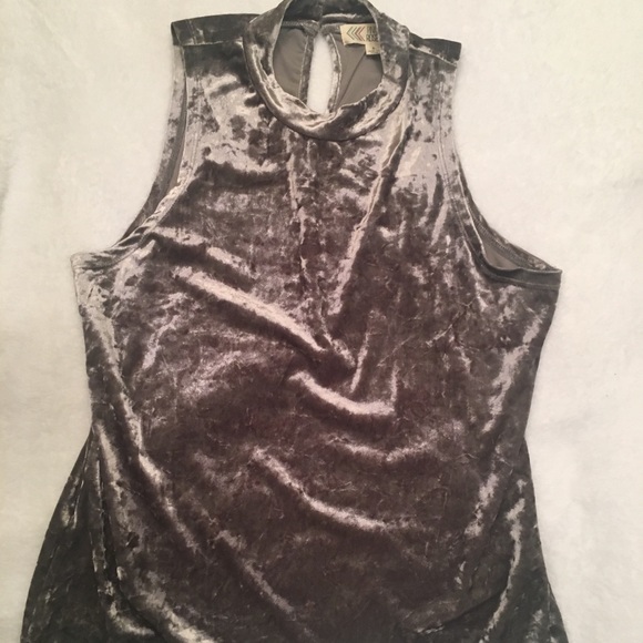 Pink Rose Grey Chrushed Velvet Sleeveless Top - Picture 2 of 4